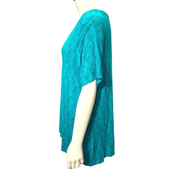 Apt 9 Modern Essential V Neck Short Sleeve Top Teal Geometric Pattern Rayon XLG - Picture 2 of 9